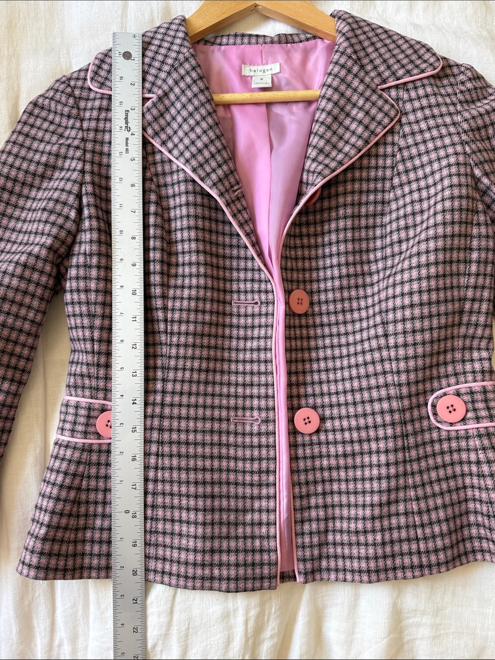 Halogen Pink Houndstooth Blazer Jacket Taylored Workwear Wool Women’s Size M - Picture 10 of 10